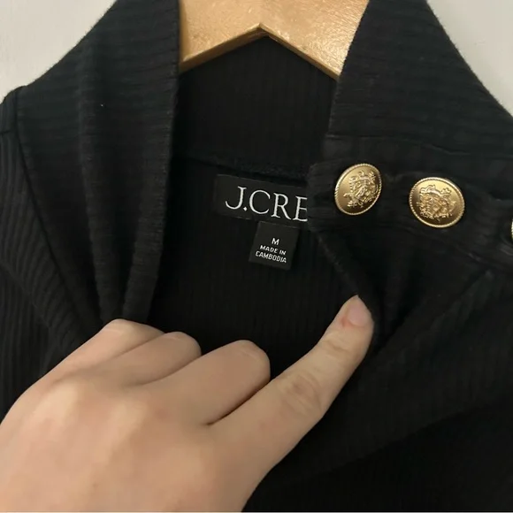 J.Crew Black Vintage Ribbed Turtleneck with Gold Buttons - Picture 4 of 7